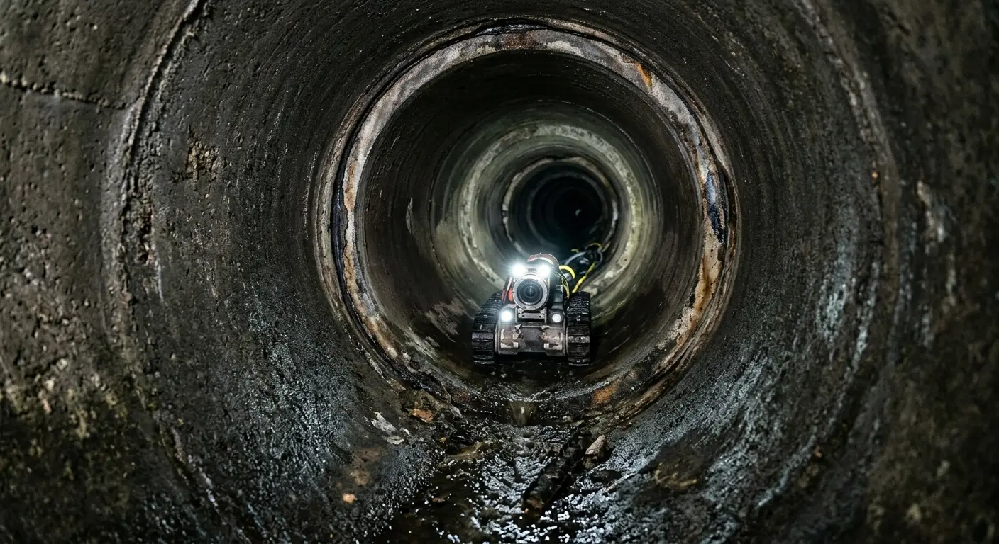 Robotic sewer camera inspecting pipe interior for Sewer Line Cleaning in San Rafael